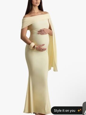 Elegant Off-Shoulder Pale Yellow Maternity Gown